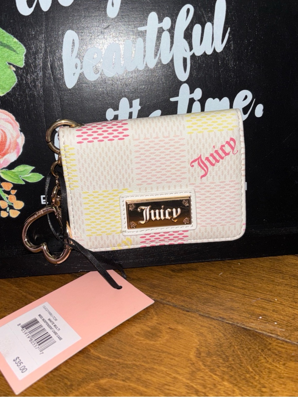 Juicy Couture Miss Independent White Pink Yellow Pastel Check bifoldCard Holder - Picture 3 of 5